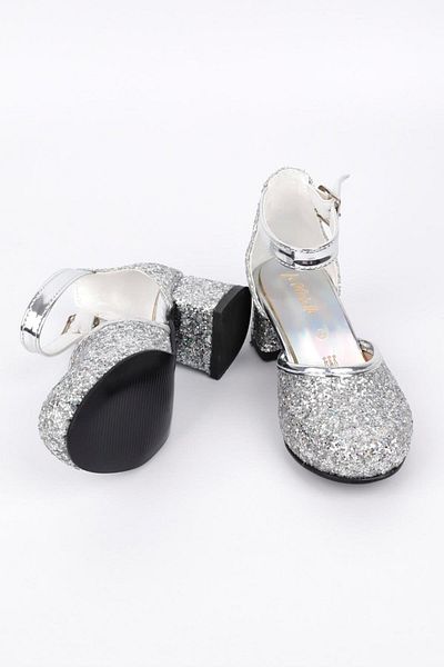 Le Mabelle Silver Glitter Heeled Girl's Shoes