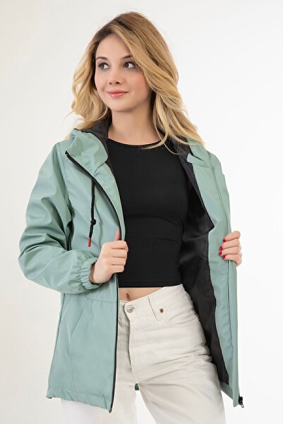 Royalside Sports Women's Mint Green Hooded Waterproof and Wind-Resistant Lined Raincoat - Windbreaker