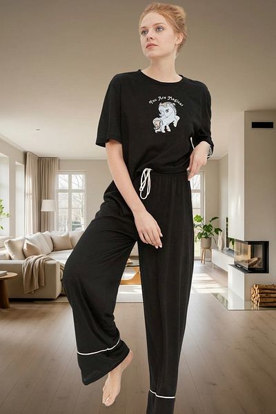 PayBuy Women's Melange Cotton Pajama Set Unicorn Printed Comfortable and Stylish for Daily Use