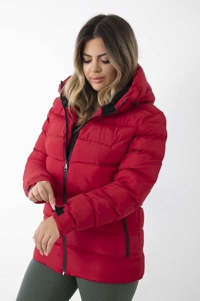 Royalside Women's Red Hooded Fleece Fur Waterproof Windproof Puffer Jacket Coat Parka