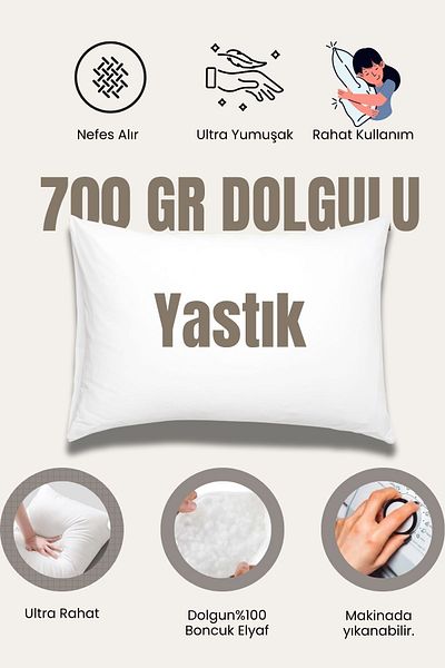Elyaf Sepeti 1 Piece Silicone Bead Fiber Filled Pillow, Soft, Nonwoven Vacuum 50X70