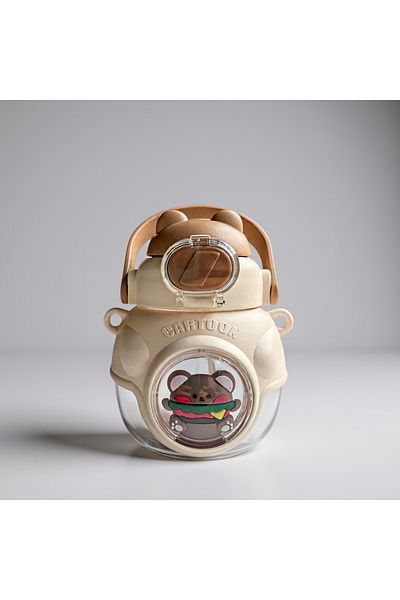 MintTasarımButik 900ml Polycarbon Automatic Lid Kids Beige Water Bottle Flask