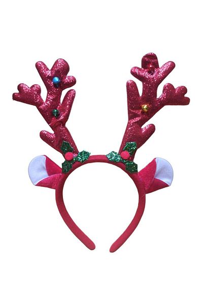 partidolu Elf Eared Beaded Glittery Red Color Χριστουγεννιάτικο στέμμα σε σχήμα ελαφιού 1 τεμάχιο