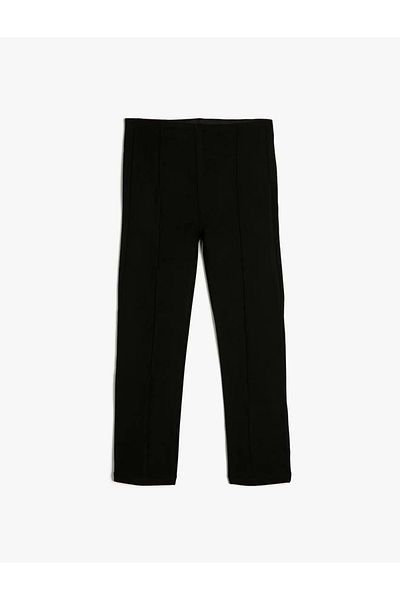 Koton Girl's Basic Leggings with Elastic Waist and Stitching Detail - 4Wkg40359Ak Black