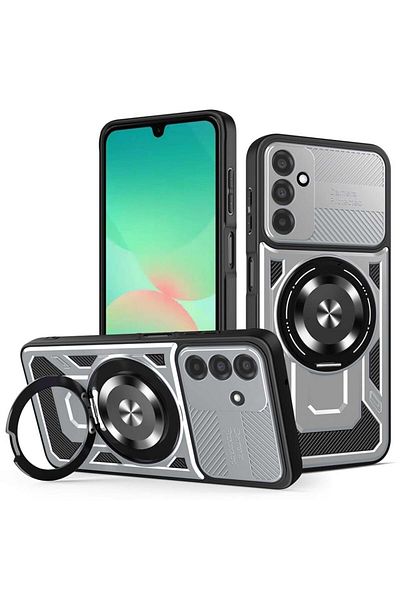 SKYDDAR INNOVATION Case for Samsung Galaxy A26 5G, RuggedCam, Shockproof magnetic ring, sticker set, Gray
