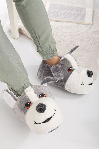 AlbiShoes Ανδρικές βελούδινες μπότες για το σπίτι με μοτίβο σκύλου Unisex - Αντιολισθητικές, χαριτωμένες, χειμερινές ελαφριές παντόφλες