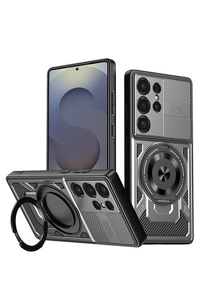 SKYDDAR INNOVATION Case for Samsung Galaxy S25 Ultra, RuggedCam, Shockproof magnetic ring, sticker set, Gray