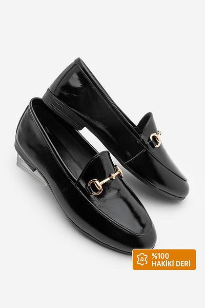 Marjin Women's Genuine Leather Loafer - Casual Shoes Black Patent Leather