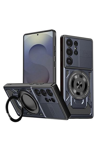 SKYDDAR INNOVATION Husă pentru Samsung Galaxy S25 Ultra, RuggedCam, inel magnetic antișoc, set autocolante, albastră
