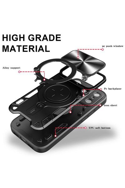 SKYDDAR INNOVATION Case for iPhone 17 Pro Max, CamGuard Pro, Magnetic Ring, Camera Protection, sticker set, Red