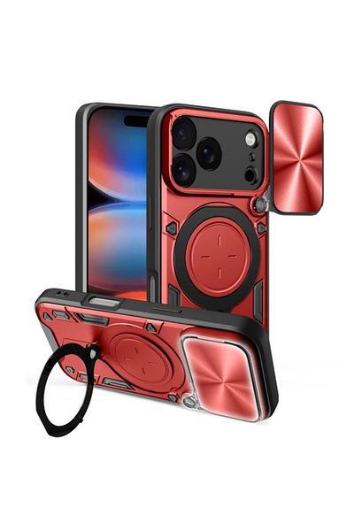 SKYDDAR INNOVATION Case for iPhone 17 Pro Max, CamGuard Pro, Magnetic Ring, Camera Protection, sticker set, Red