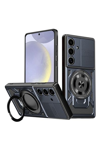 SKYDDAR INNOVATION Carcasă pentru Samsung Galaxy S24 / Galaxy S25, RuggedCam, inel magnetic anti-șoc, set de autocolante, albastră