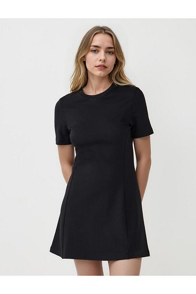 Jimmy Key Black Crew Neck Short Sleeve Knitted Mini Dress