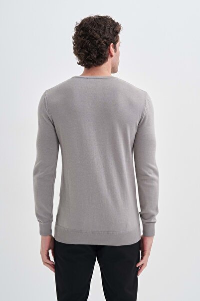 Cazador 24Kceeo03603 Gray Men's Crew Neck Half-Zip Sweater with Elastic at Neck and Cuffs