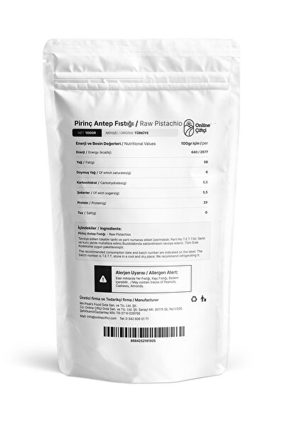 OnlineÇiftçi Antep Fıstığı Pirinç Boz Fıstık 100Gr
