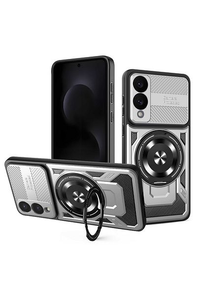 SKYDDAR INNOVATION Case for Samsung Galaxy S25 Edge, RuggedCam, Anti-shock magnetic ring, sticker set, Gray