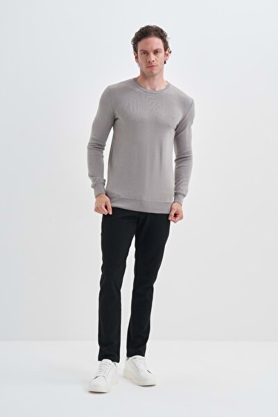 Cazador 24Kceeo03603 Gray Men's Crew Neck Half-Zip Sweater with Elastic at Neck and Cuffs