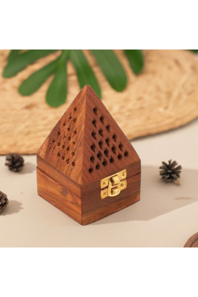Wolawood Natural Wooden Incense Burner Pyramid Box Handmade Dhoop Cone, Cup, Stick Compatible Meditation Yoga Special Box