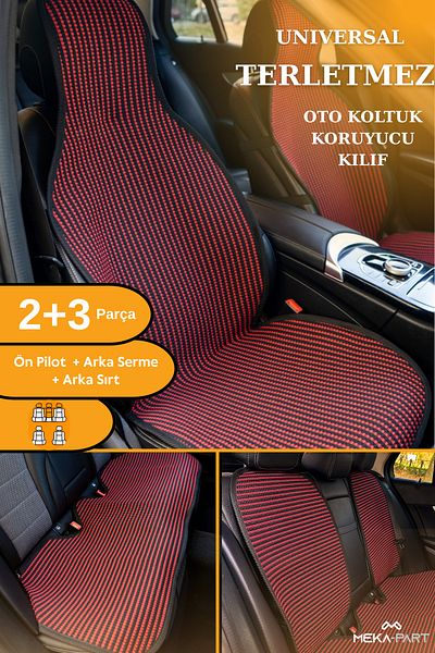 TREND Meka Part Car Seat Protective Cover 5 Pieces Universal Red Black 2+3 100% Cotton