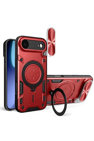 SKYDDAR INNOVATION Case for IPhone 17 Air, CamGuard Pro, Magnetic Ring, Camera Protection, Sticker Set, Red