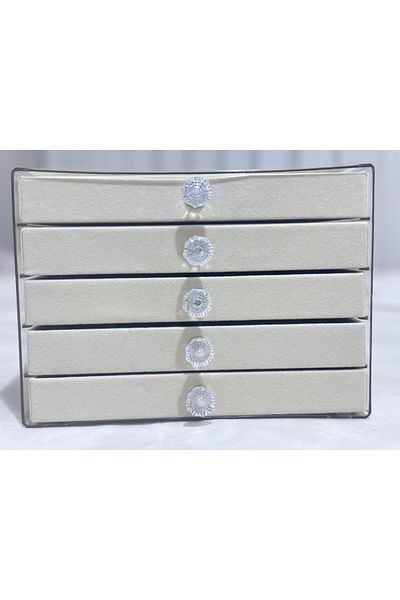 mirakuş 5 στρώσεων Luxury Velvet Lined Jewelry Organizer Κρέμα Χρώμα