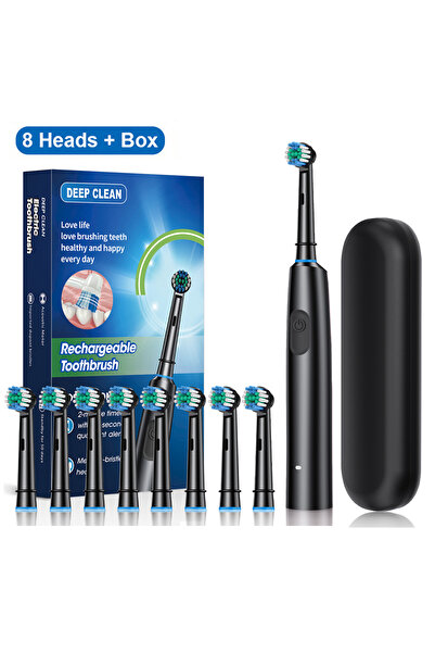 Choice فرشاة أسنان كهربائية دوارة قابلة لإعادة الشحن بـ 8 رؤوس باللون الأسود ...