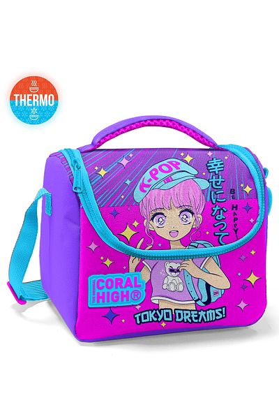 Coral High Cutie de prânz termică cu model K-pop, violet, roz, albastru, cu sclipici 11849