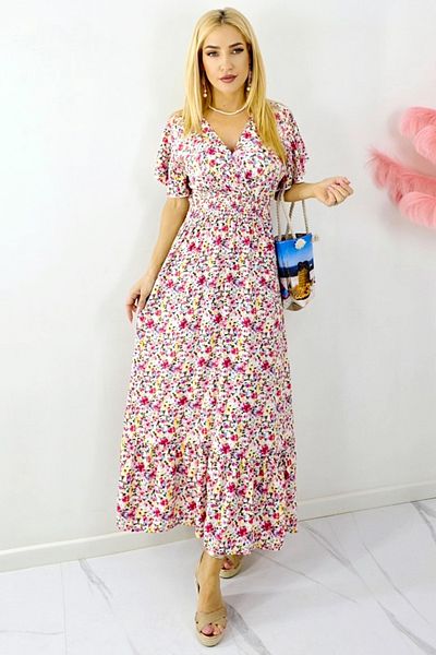 FashionForYou Mandinga Cotton Day Dress With Floral Print, Petunia Red, M/l