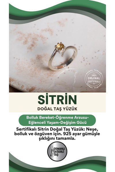 OSMANLI DEĞERLİ TAŞ SERTİFİKALI Sitrin Doğal Taş Yüzük 925 ayar gümüş