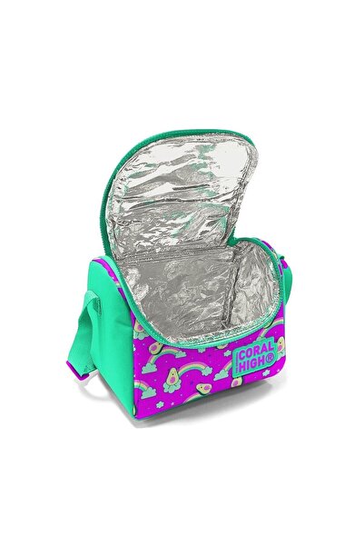 Coral High Kids Pink Water Green Avocado Patterned Glitter Thermo Lunchbox 11855