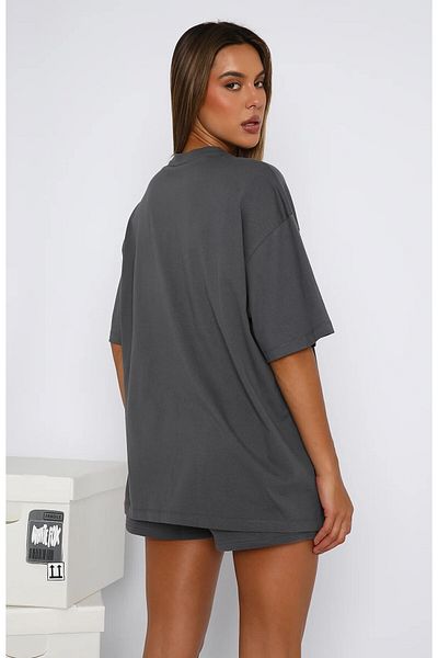 The Champ Clothing Women's Wf Printed Relaxed Cut 100% Cotton Short T-Shirt Suit Smoked