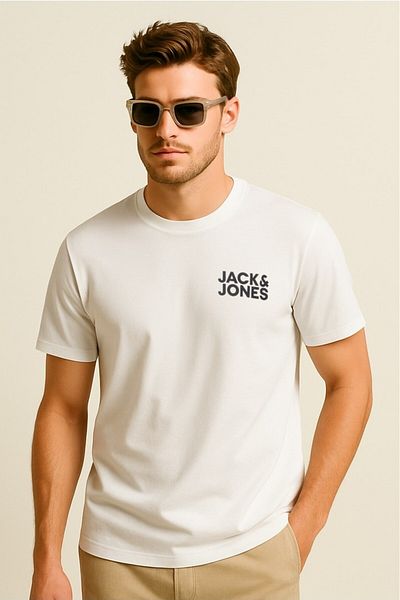 Jack & Jones 12151955   Ανδρικό T-Shirt με στάμπα με λαιμόκοψη λευκό