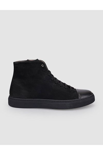 Cabani 100% Genuine Leather Black Nubuck Lace up Zippered Men's Casual Boots