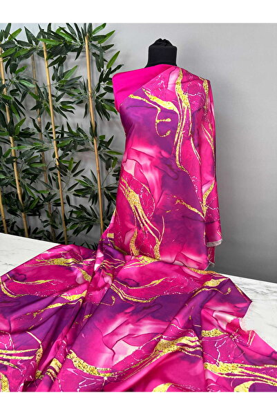 ipekkumaş Fuşya Desen Elbiselik Gömleklik Tivil Saten Kumaş Ürünümüz Adet Ola...