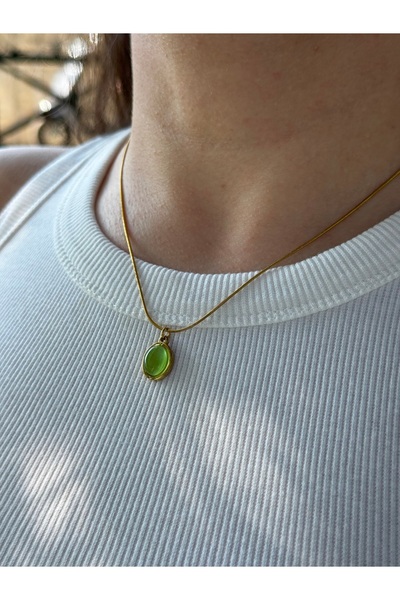 İLİSH قلادة بيضاوية الشكل من الفولاذ الأنيق