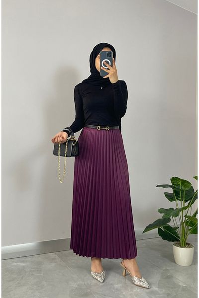 NİSUM MODA Leather Look Pleated Skirt
