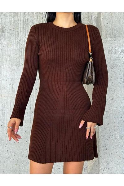 Qenz Brown Knitwear Mini Dress