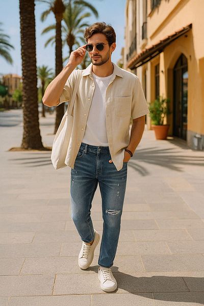 BANNY JEANS Ανδρικό παντελόνι τζιν με σχέδιο σχεδίασης μπλε