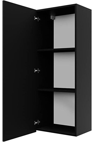 Egecan Mobilya Duvara Monte Tek Kapaklı 3 Raflı Banyo & Kiler Dolabı – Siyah/suntalam, 85×30×30 cm