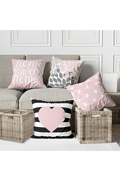 Alkan Homes غطاء وسادة مطبوع رقميًا مكون من 4 قطع بلون مسحوق