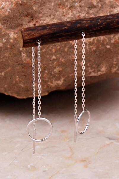 Sümer Telkari Halka Rodyumlu Gümüş Zincir Küpe 6093