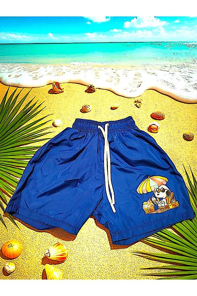 MİLAYS LİFE HOME COLLECTİON Mi̇lays Ki̇ds Disney Printed Boy's Lace-Up Network Mesh Sea Shorts