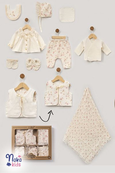 Naka Concept Little Spring Baby Girl Hospital Discharge Set - 10 Pieces Pink Floral