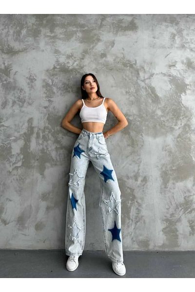 Semesia Y2K RECYCLED BAGGY POCKET STAR JEAN PANTALONI