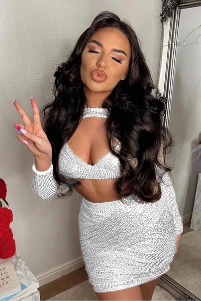 hipnoz butik Women's Sequined Skirt Bustier Set