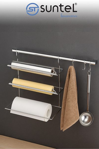 Suntel Stretch Spout Chrome Hanging Foil Holder & Paper Towel Holder Set for Kitchen