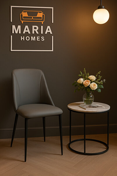 MARIA HOMES Elegant Grey Upholstered Dining Chair – Padded Faux Leather Seat With Black Legs For Home & Office