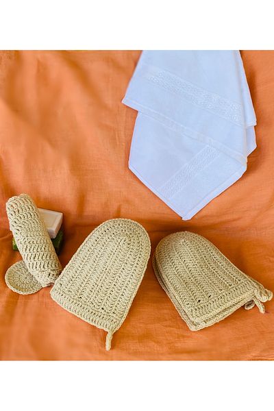 Kadife Hanım Hand Knitted Bath Loofah Made of 100% Sheep Wool - Cream