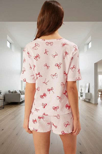 PayBuy Women's Ribbon Patterned Cotton Pajama Set Comfortable Stylish Summer Premium Quality Modern Style