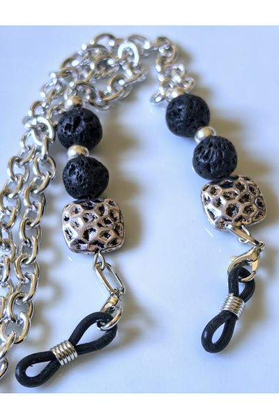 THİNBLACK Men's Glasses Chain Lava Stone Natural Stone Nickel Chain